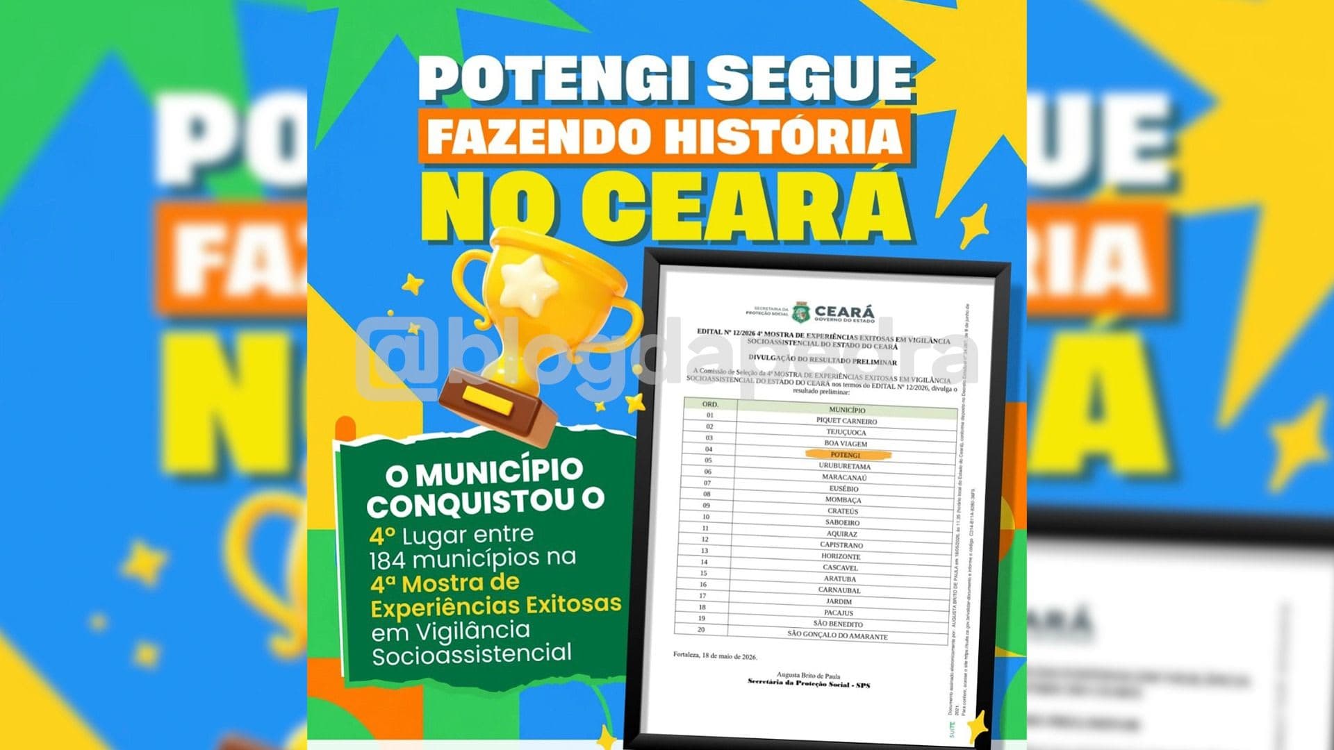 Potengi conquista 4º lugar em mostra estadual de Vigilância Socioassistencial